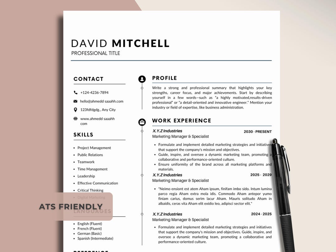 ATS Friendly Resume Template | Editable Resume in Word & Canva ...