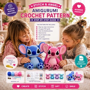 Virkmönster för stygn och änglar i PDF-format | Handledning för amigurumi-plyschleksaker | Mönster för söta virkdockor | Nedladdning direkt bild 3