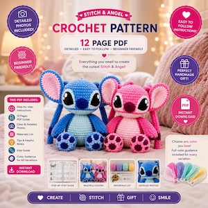 Virkmönster för stygn och änglar i PDF-format | Handledning för amigurumi-plyschleksaker | Mönster för söta virkdockor | Nedladdning direkt bild 2
