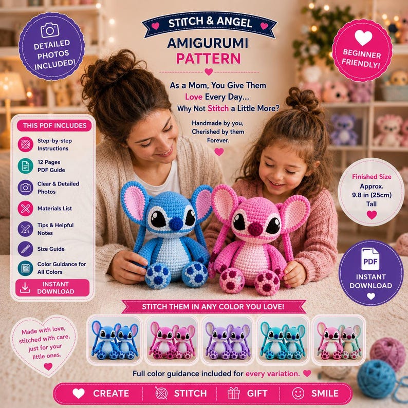 Virkmönster för stygn och änglar i PDF-format | Handledning för amigurumi-plyschleksaker | Mönster för söta virkdockor | Nedladdning direkt bild 7