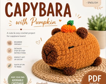 Patrón de ganchillo de capibara en PDF / Tutorial de amigurumi de capibara de peluche adorable / Patrón de ganchillo para principiantes / Regalo de ganchillo de animal kawaii