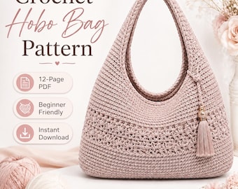 Patrón de bolso hobo de ganchillo en PDF – Tutorial de bolso DIY para principiantes, guía de ganchillo paso a paso, descarga instantánea, diseño de bolso hecho a mano