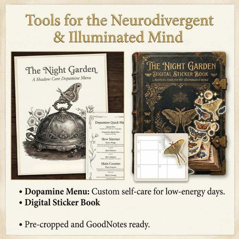 Ultimat skuggarbetespaket | Dark Academia Digital Journal Oracle Deck | Guidad helande arbetsbok, gamifierad vanespårare och månlig humörkarta bild 4