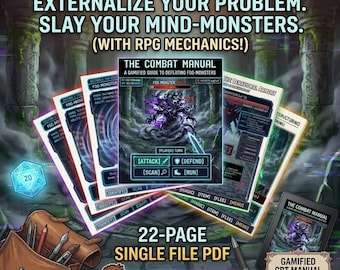 Gamified CGT-werkboek pdf, RPG Mental Health Journal, geektherapiehulpmiddelen voor angst, ADHD-nerdplanner, werkblad cognitief gedrag