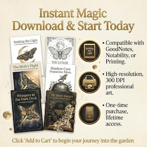 Ultimat skuggarbetespaket | Dark Academia Digital Journal Oracle Deck | Guidad helande arbetsbok, gamifierad vanespårare och månlig humörkarta bild 6