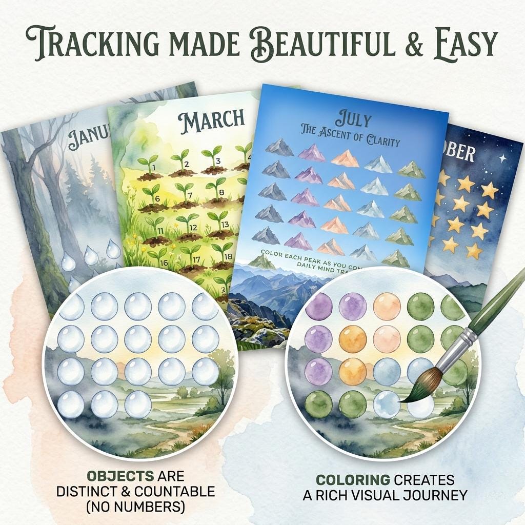 365 Day Habit Tracker Printable | Visual Spiritual Mindfulness Planner | Aesthetic Watercolor ...