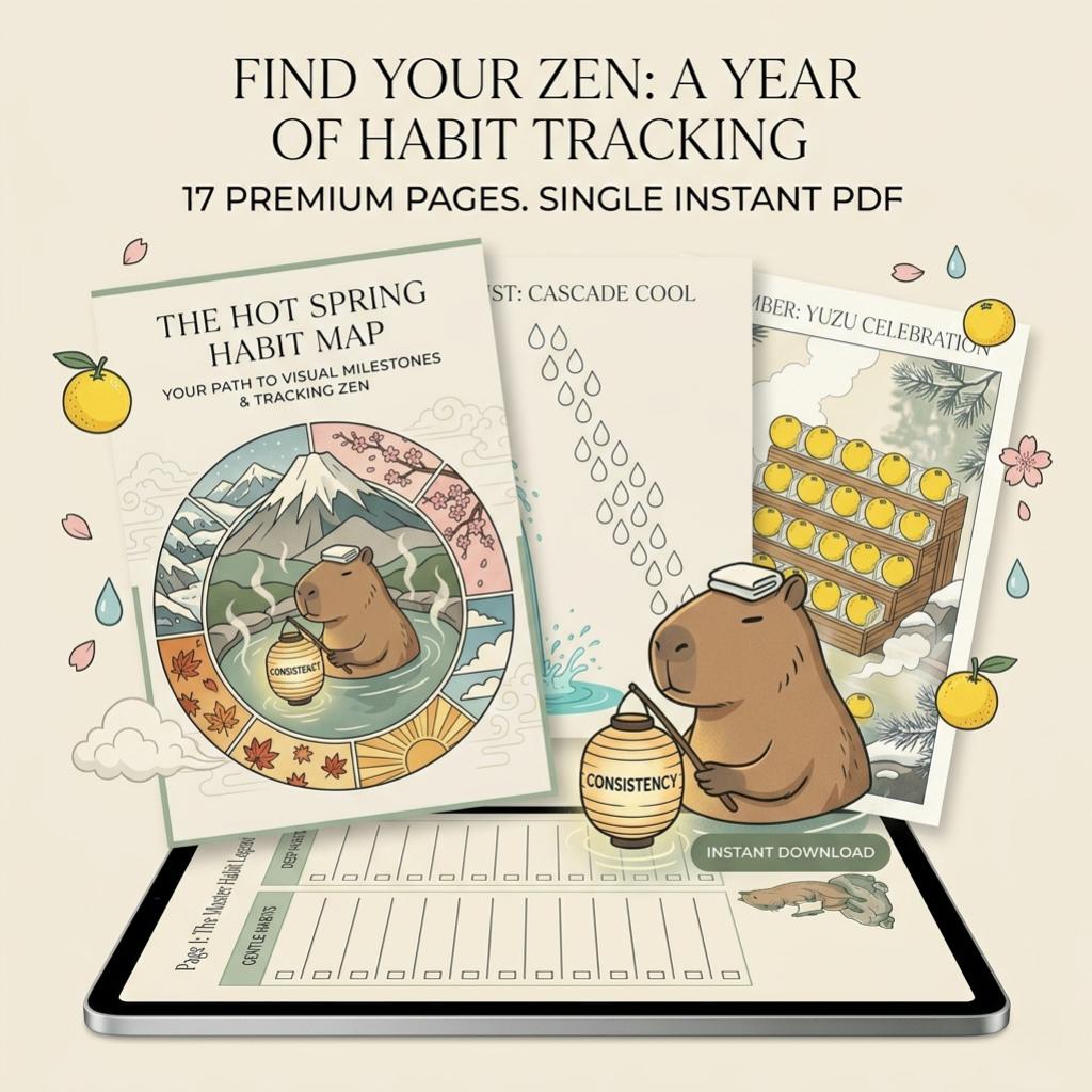 The Zen Capybara Digital Habit Tracker Printable | Visual Monthly Goal ...