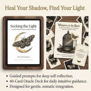 Ultimat skuggarbetespaket | Dark Academia Digital Journal Oracle Deck | Guidad helande arbetsbok, gamifierad vanespårare och månlig humörkarta bild 2