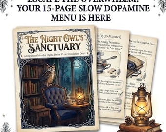 The Night Owl's Sanctuary: Dark Academia Dopamine Menu & Digital Detox Workbook | Adult ADHD Planner, Mindfulness Self Care Printable PDF