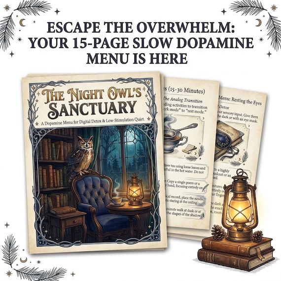The Night Owl's Sanctuary: Dark Academia Dopamine Menu & Digital Detox Workbook | Adult ADHD Planner, Mindfulness Self Care Printable PDF