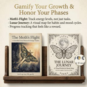 Ultimat skuggarbetespaket | Dark Academia Digital Journal Oracle Deck | Guidad helande arbetsbok, gamifierad vanespårare och månlig humörkarta bild 3