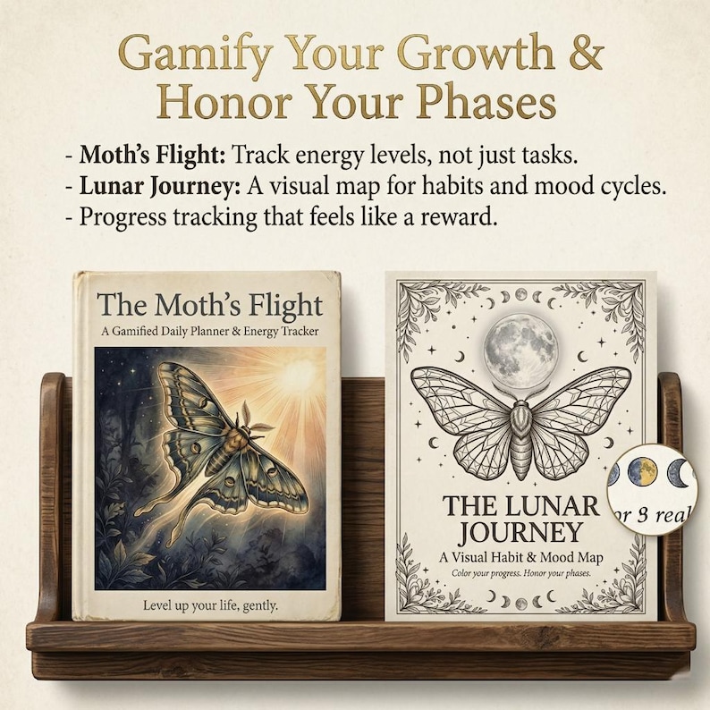 Ultimat skuggarbetespaket | Dark Academia Digital Journal Oracle Deck | Guidad helande arbetsbok, gamifierad vanespårare och månlig humörkarta bild 3