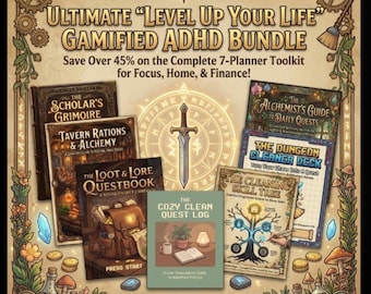 Planificador gamificado para TDAH / Registro de misiones de fantasía y organizador de vida para juegos de rol / Función ejecutiva neurodivergente / Tarjetas de tareas para adultos / Comidas económicas