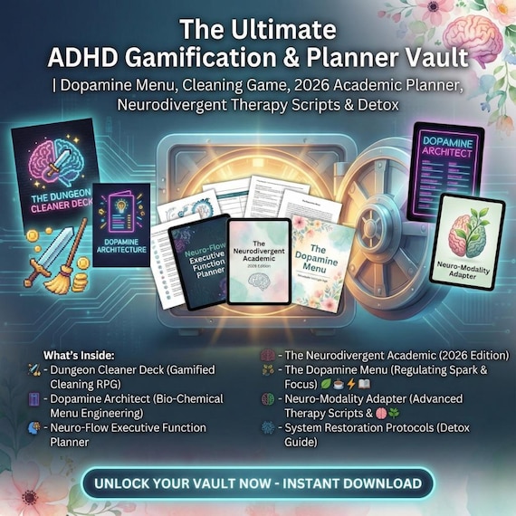 Ultimate ADHD Vault | Neurodivergent Planner, Cleaning Game (PDF Download)