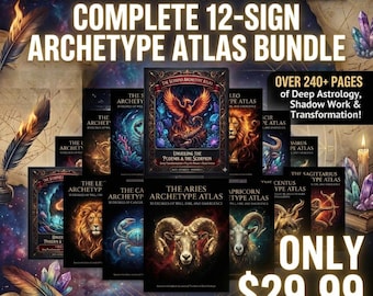Ultieme bundel met 12 tekens-astrologiewerkboeken | Schaduwwerkdagboek en somatische rituelen | Sabiaans symbool archetype grimoire | GoodNotes digitaal