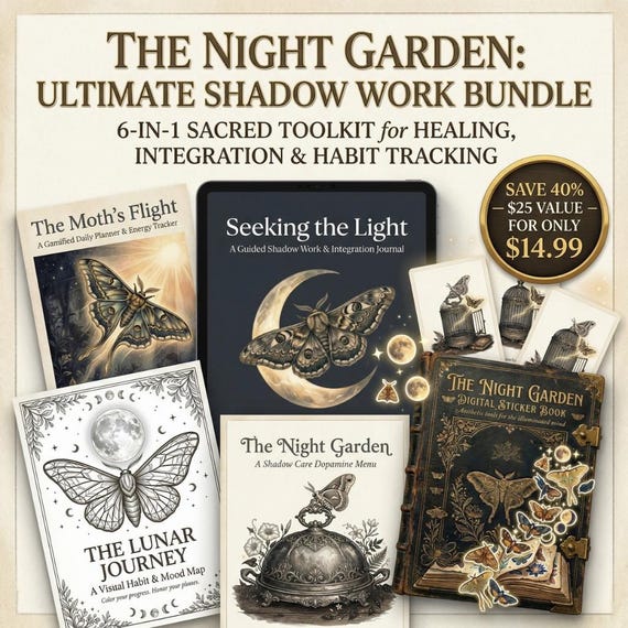 Ultimate Shadow Work Bundle | Dark Academia Digital Journal Oracle Deck | Guided Healing Workbook, Gamified Habit Tracker & Lunar Mood Map