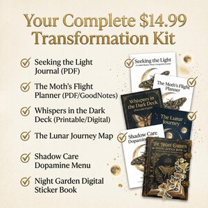 Ultimat skuggarbetespaket | Dark Academia Digital Journal Oracle Deck | Guidad helande arbetsbok, gamifierad vanespårare och månlig humörkarta bild 5