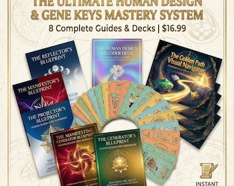The Ultimate Human Design Bundle & Gene Keys Map | 64 Gates Oracle Deck, Chart Decoder, 5 Energy Type Workbooks | Spiritual Astrology Gift