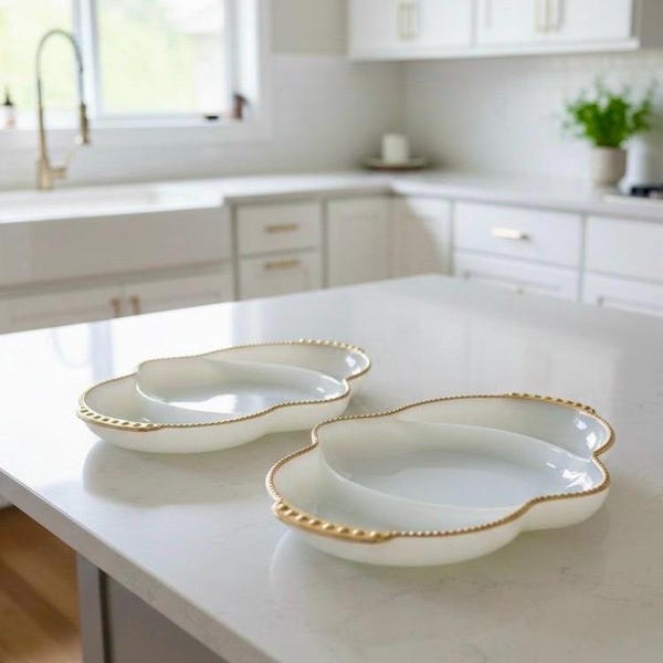 Vintage Fire King Milk Glass Relish Tray with 22K Gold Trim