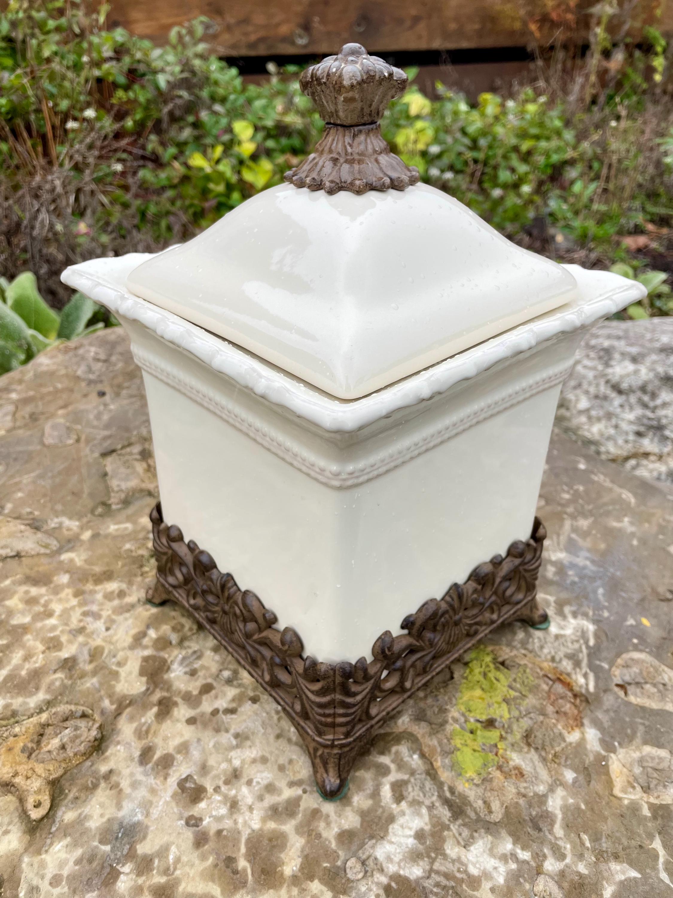 Chris Madden for JC Penny Stoneware Canister With Lid and Metal