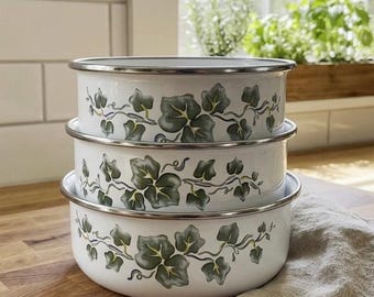 Vintage Lincoware Callaway Enamelware Nesting Bowls Set of 4, Retro Kitchenware Mixing Bowls
