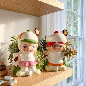 Pots de fleurs vintage en céramique sur le thème du golf – Lot de 2 pots de fleurs kitsch et originaux du milieu du siècle