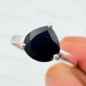Trilliant Black Onyx Engagement Ring: Sterling Silver Art Deco Style