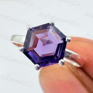 Pink Amethyst Ring: Art Deco Sterling Silver Solitaire, Fantasy Cut