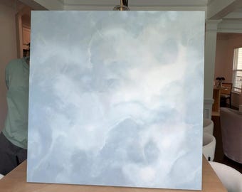 Arte mural de nubes azules – Pintura abstracta minimalista – Lienzo moderno de textura suave – Decoración de pared orgánica de gran tamaño – Pintura jaspeada – Personalizada