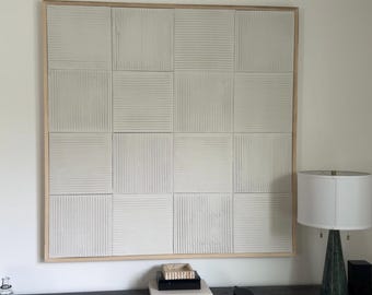 Arte mural texturizado personalizado – Cuadro geométrico de cuadrícula wabi sabi – Lienzo minimalista beige moderno – Con o sin marco – Envío terrestre gratuito a EE. UU.