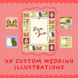 3x Custom Wedding Illustrations | Bespoke Hand-Drawn Digital Art | Personalised Wedding Stationery Elements | No AI Used