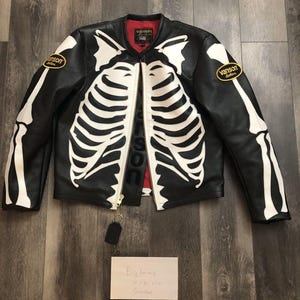 Vanson Skeleton Leather Biker Jacket, Premium Cowhide Leather Jacket, Halloween Costume, Punk Rock Gothic Jacket for Men, Gift for Him