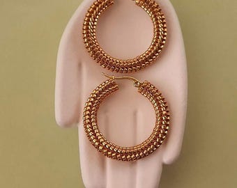 Beaded Hoop Earrings, Gold Beaded Hoops, Minimalist Statement Earrings, Handmade Jewelry, Gift for Her