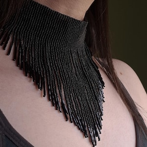black beaded fringe choker