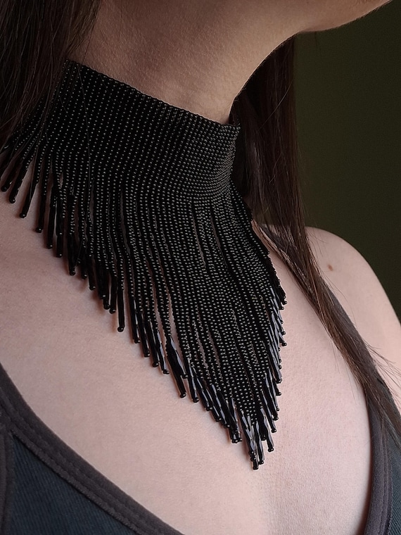 Gothic Black Beaded Choker – Victorian Gothic Necklace