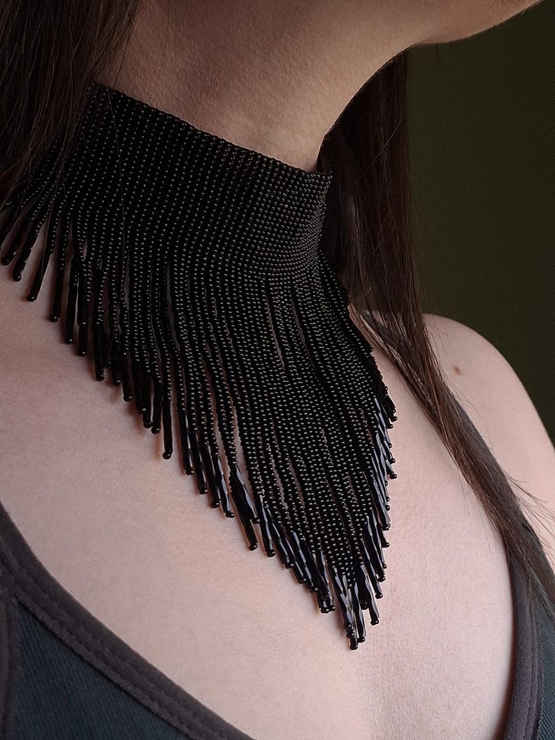 black beaded fringe choker
