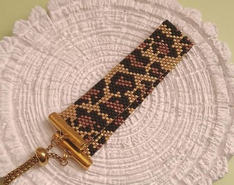 Manchetarmband met luipaardprint, Miyuki Delica, handgemaakte sieraden