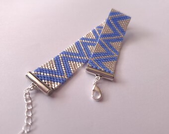 Miyuki Delica-kralenarmband, blauwe geometrische weefgetouwmanchet, handgemaakte boho-sieraden