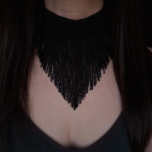 handwoven black bead collar