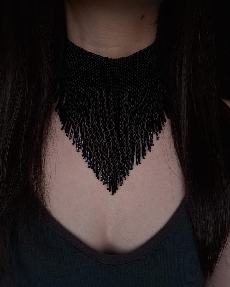 handwoven black bead collar
