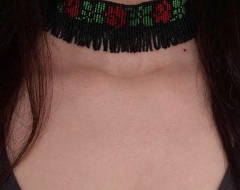 Choker-franjeketting met kralen, statement Seekraal-sieraden