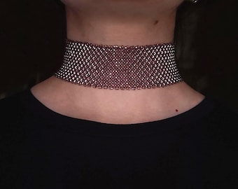 Collana girocollo con perline – Collana girocollo con perline larghe, elegante gioiello fatto a mano