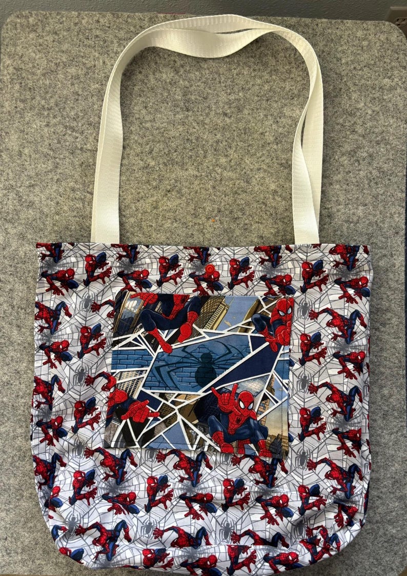 Medium Spiderman Tote Bag with pockets and snap closure image 4