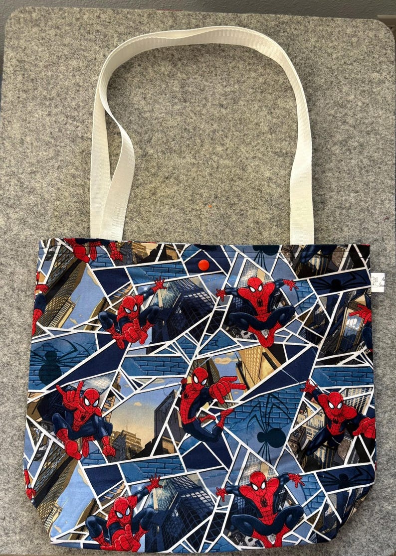 Medium Spiderman Tote Bag with pockets and snap closure image 2