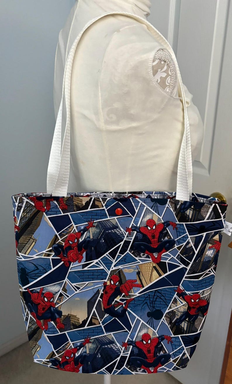 Medium Spiderman Tote Bag with pockets and snap closure image 6