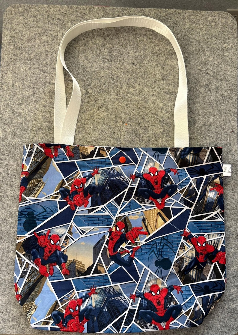 Medium Spiderman Tote Bag with pockets and snap closure image 1