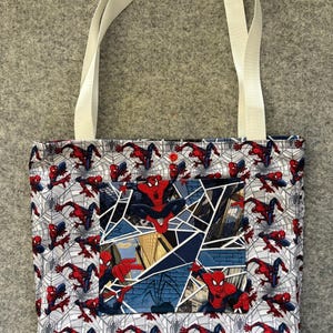 Medium Spiderman Tote Bag with pockets and snap closure image 3