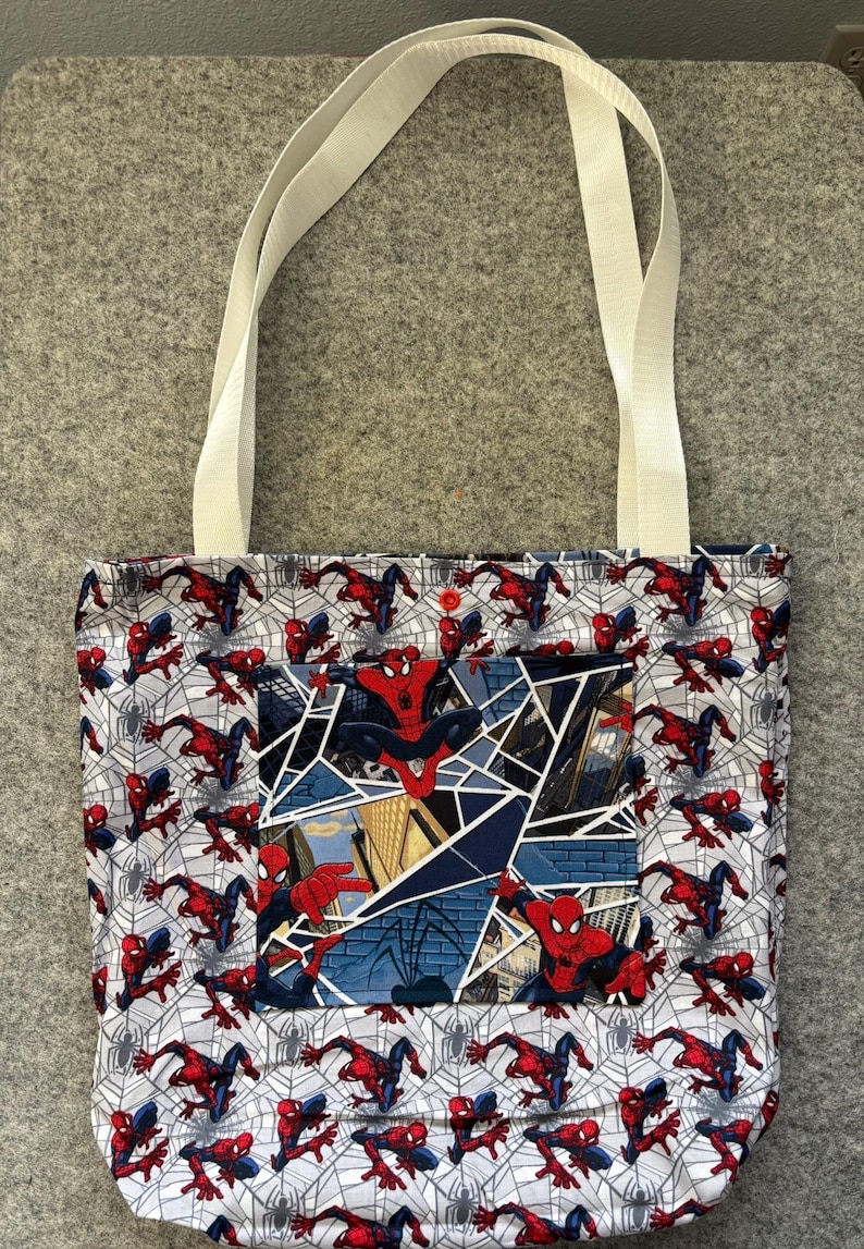 Medium Spiderman Tote Bag with pockets and snap closure image 3