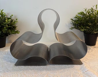 Modern vintage bottle rack, Vintage aluminum wine bottle rack, MCM abstract design wine rack, Funky 6-bottle holder