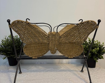 Porte-revues vintage en osier en forme de papillon, Support décoratif en rotin, porte-couvertures papillon, panier de rangement en rotin